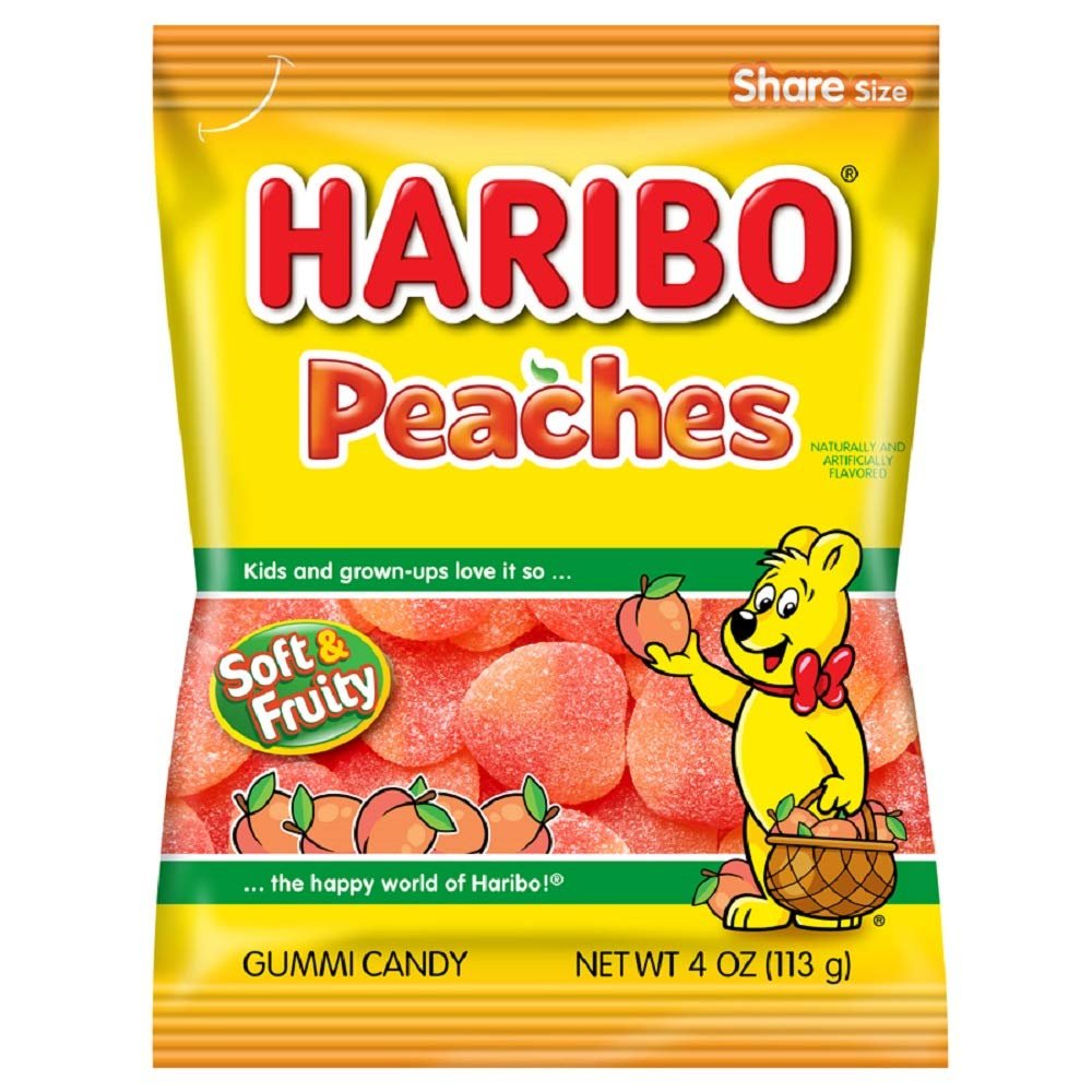 1-22.jpg Haribo Gummi Candy, Peaches, 4 oz. Bag - Image 1